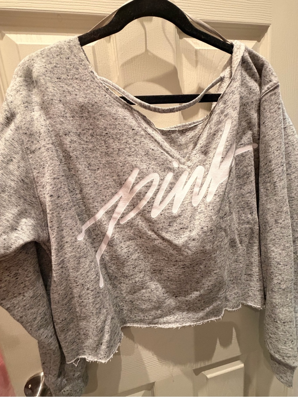 PINK VICTORIAS SECRET Gray 'pink' Logo Slouchy sweatshirt LARGE - Picture 1 of 3